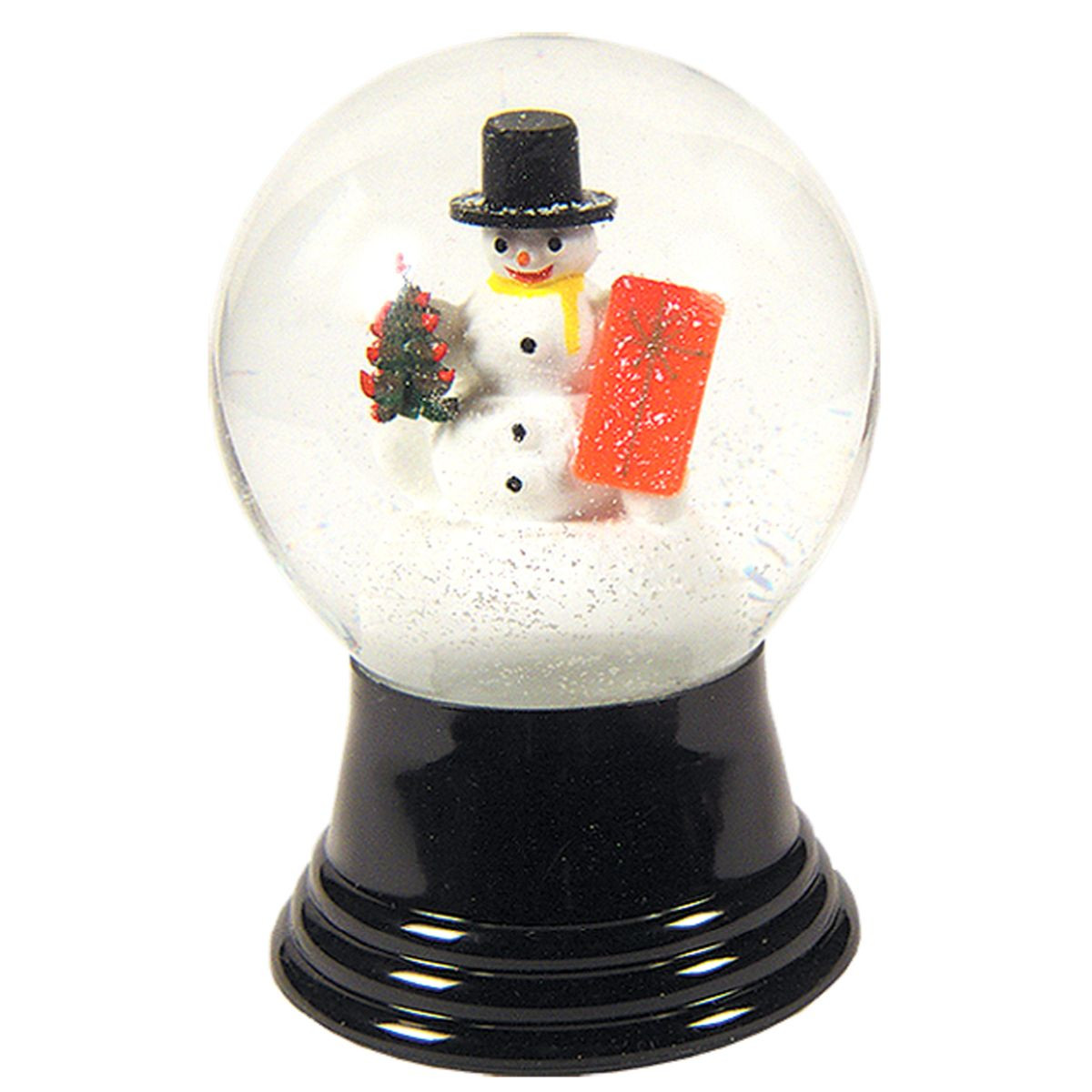 5" Black & White Perzy Snow Globe Medium Snowman with Gift Decoration